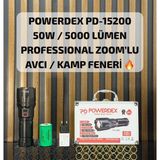 Powerdex PD-15200 50W \ 5000 Lümen Zoomlu Profesyonel LED El Feneri – 12.000 Mah Bataryalı Avcı ve Kamp Feneri