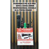 Powerdex PD-615-PRO Profesyonel El & Tüfek Feneri | 30W – 2400 Lümen – 6000 Mah – Zoomlu – Type-C Şarjlı - Siyah - 30 W