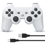 Powerextra PS-3 Controller Wireless Rechargable Remote Control Gamepad with Charging Cable for PS-3 (White)