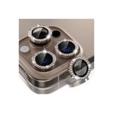 Powerfox iPhone 15 Pro / 15 Pro Max Uyumlu Gerçek Taşlı Çöl Titanyumu Renkli Metal Lens Koruyucu