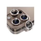 Powerfox iPhone 15 Pro / 15 Pro Max Uyumlu Taşlı Çöl Titanyumu Metal Lens Koruyucu