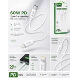 Powerfox With Wopu 60W Pd Hızlı Şarj Kablosu Type-C To Lightning iPhone 11 12 13 14 15 16 Pro Max Uyumlu Data Kablosu 1m - Beyaz