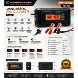 Powermaster Dc 12 Volt / 24 Volt 10A Dijital Ekranlı Akıllı Akü Şarj Cihazı Maşa Kıskaçlı Bağlantı Kuru/Asit/Jel Aküler