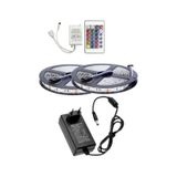 POWERR LED AYDINLATMA 10 Metre 12V 60 Ledli RGB İç Mekan Şerit Led 5A Priz Tipi Plastik Adaptör 24 Tuşlu IR Led Kontrol Ün