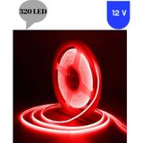 Powerr Led Aydınlatma 12 Volt 8 mm 320 Ledli Esnek Cob Şerit Kırmızı Iç Mekan 5 Metre