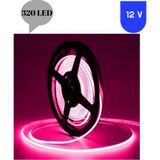 Powerr Led Aydınlatma 12 Volt 8 mm 320 Ledli Esnek Cob Şerit Pembe Iç Mekan 5 Metre