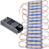 Powerr Led Aydınlatma 20 Adet 12 Volt 1.5 Watt 3 Lensli Mavi 2835 Smd LED Modül IP65 Modül 5A Trafo Set