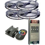 Powerr Led Aydınlatma 20 Metre 12V 60 Ledli Rgb Dış Mekan Silikonlu Şerit LED 20A Slim Trafo 36 A Dokunmatik Rf LED Kontrol Üniteli Set