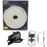 Powerr Led Aydınlatma 5 Metre 12 Volt 6X12 mm Esnek 6500K Beyaz Neon LED 12A Tek Renk Kumandalı Rf Dimmer 3A Plastik Adaptör Set