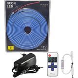 Powerr Led Aydınlatma 5 Metre 12 Volt 6X12 mm Esnek Mavi Neon LED 12A Tek Renk Kumandalı Rf Dimmer 3A Plastik Adaptör Set