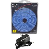 Powerr Led Aydınlatma 5 Metre 12 Volt 6X12 mm Esnek Mavi Neon LED 3A Plastik Adaptör Set