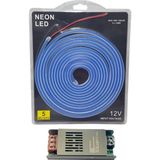 Powerr Led Aydınlatma 5 Metre 12 Volt 6X12 mm Esnek Mavi Neon LED 5A Slim Trafo Set