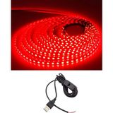 Powerr Led Aydınlatma 5 Metre 5 Volt 2835 Smd Kırmızı Iç Mekan 60 Ledli Şerit USB Li Anahtarlı Siyah Güç Kablosu Set