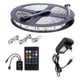 Powerr Led Aydınlatma 5 Metre 5V 60 Ledli Rgb Iç Mekan Şerit LED 2A Plastik Adaptör Sese ve Müziğe Duyarlı LED Kontrol Üniteli Set