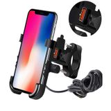 Powertec Motosiklet Telefon Tutucu USB Şarjlı Alüminyum Alaşım Gidon ve Ayna Bağlantılı