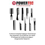 POWERTEC Profesyonel Kuaför Tarağı 10'lu Set – Berber Ve Saç Kesim Tarağı ( Taşıma Çantalı )
