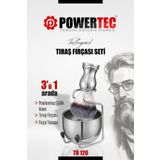 POWERTEC Profesyonel Paslanmaz Çelik Tıraş Fırçası Seti 3'ü 1 Arada TR-120