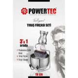 Powertec TR-120 Profesyonel Paslanmaz Çelik Tıraş Fırçası Seti 3'ü 1 Arada Krom krom