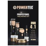 POWERTEC TR-5600 Pro 4'lü Tıraş Makinesi Seti Saç-Sakal-Günlük Sakal-Burun (4'lü Şarj Standı ve Önlük Hediye)