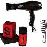 Powertec Turbo Profesyonel Fön Makinası+Swoq Pudra Wax+Şekil Tarağı - Siyah