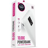 Powerway 10.000 Mah Kablolu Dijital Göstergeli İnce Tasarım Powerbank TX108 Beyaz USB Çıkışlı