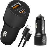 Powerway CC36 30W Pd + Qc 3.0 Çift Çıkışlı Metal Araç Çakmaklık Hızlı Şarj Kablolu Set - 1 GB - --