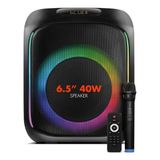 Powerway Mio Taşınabilir Mikrofonlu 40 W Parti Karaoke Kumandalı Bluetooth Hoparlör LED Işıklı - Siyah - Turuncu