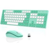 POWZAN Kablosuz Klavye ve Fare, Ultra İnce Kompakt Tam Boy Kablosuz Klavye ve Fare Kombo 2.4G Ultra İnce Şık Tasarım Windows, Mac, Bilgisayar, Masaüstü, PC, Notebook için - (Yeşil Beyaz)