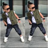 Poyraz Fashion Kids Erkek Çocuk Kot Pantalon Kargo Cepli Yeşil Yelek ve Tişört Takım Bayramlık Kombin - 00Yeşil - 2 - 3 Yaş