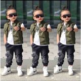 Poyraz Fashion Kids Erkek Çocuk Kot Pantalon Kargo Cepli Yeşil Yelek ve Tişört Takım Bayramlık Kombin - 00Yeşil - 9 - 10 Yaş