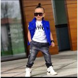 Poyraz Fashion Kids Erkek Çocuk Mavi Yelek Tişört ve Kot Kargo Pantolon Kombin Takım Bayramlık - 00Mavi - 4 - 5 Yaş