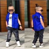 Poyraz Fashion Kids Erkek Çocuk Mavi Yelek Tişört ve Kot Kargo Pantolon Kombin Takım Bayramlık - 00Mavi - 7 - 8 Yaş