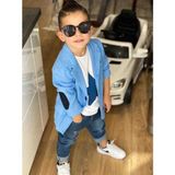 Poyraz Kids Erkek Çocuk Ceket Tişört Kot Pantalon Jean 3 Lü Takım Bayramlık Kombin - 04G-Mavi - 5 - 6 Yaş