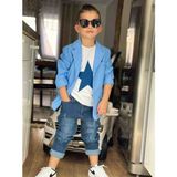 Poyraz Kids Erkek Çocuk Ceket Tişört Kot Pantalon Jean 3 Lü Takım Bayramlık Kombin - Mavi - 4 - 5 Yaş