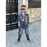 Poyraz Kids Erkek Çocuk Kot Ceket Kot Kargo Pantolon ve Tişört Takım Bayramlık Kombin - 001-Siyah - 4 - 5 Yaş