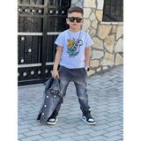 Poyraz Kids Erkek Çocuk Kot Ceket Kot Kargo Pantolon ve Tişört Takım Bayramlık Kombin - 001-Siyah - 5 - 6 Yaş