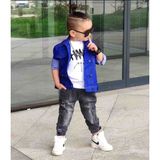 Poyraz Kids Erkek Çocuk Mavi Kot Ceket Kargo Kot Pantolon ve Tişört Takım Bayramlık Kombin - 04G-Mavi - 2 - 3 Yaş