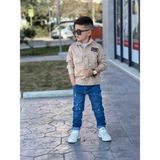 Poyraz Kids Erkek Çocuk Zincir Detaylı Ceket Mavi Kot Pantalon ve Kısa Kol Tişört Konbin Takım Giyım Bayramlık - Açık Bej - 3 - 4 Yaş