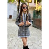 Poyraz Kids Kız Çocuk Ekose Çizgili Ceket Piliseli Etek ve Çorap Takım Bayramlık Kombin - Antrasit - Beyaz - Sarı - 3 - 4 Yaş