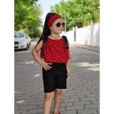 Poyraz Kids Kız Çocuk Kırmızı Puantiyeli Bluz Bel Lastikli Şort ve Bandana Takım Bayramlık Kombin - 240-Kırmızı - 6 - 7 Yaş