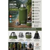 Pozart 2000ML Çift Katmanlı Çelik Vakumlu Kamp Termosu 48SAAT Sıcak 72SAAT Soğuk - Askeri Yeşil - 2 lt