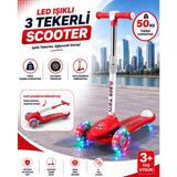 Pozart Gtpro 3 Tekerlekli Çocuk Scooter 3+ Yaş Katlanabilir Özellikli Kırmızı LED Işıklı