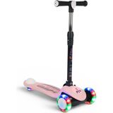 Pozart Pro 3 Tekerlekli Çocuk Scooter 50 Kg Kapasiteli 3+ Yaş Işıklı ve Katlanabilir Özellikler - Pembe