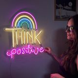 Pozitif Neon Duvar Dekoru, Led Oda Dekoru, Pozitif Neon Tabelası Düşün, Neon Duvar Sanatı, Ev Dekoru, Düğün hediyeleri, Gökkuşağı Rengi, (Uzaktan Kumandalı)
