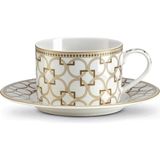 Pozzi Milano Deco Porselen Çay Fincanı 220 ml & Tabağı - Beyaz - Gold