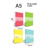 Pp Kapak Pastel Dikişli Defter 60 Yaprak Çizgili A5