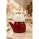PR Home Bordo-Krem Mini Model Emaye Çaydanlık