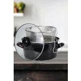 PR Home Emaye Cam Kapaklı 24 cm Siyah Kızartma Tenceresi