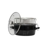 Pr Home Emaye Cam Kapaklı Kızartma Tenceresi 24 cm Siyah Krom Tepeli