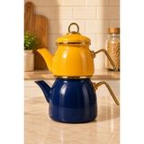 PR Home Lacivert-Hardal Mini Model Emaye Çaydanlık - Lacivert - Hardal